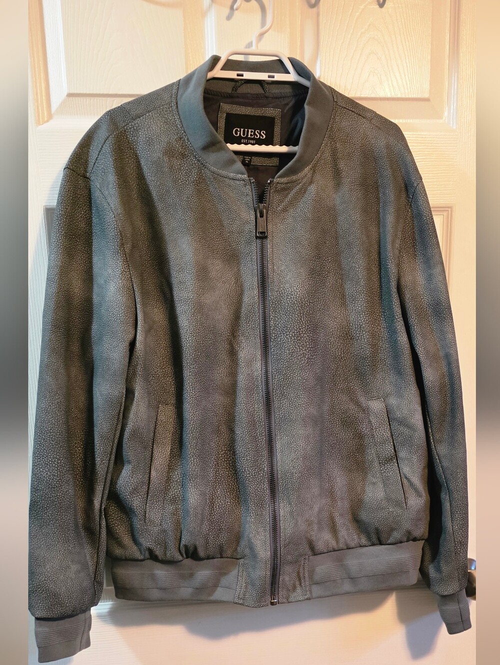 4/$97 Deal! Guess Men's Faux Leather Textured Bomber Jacket